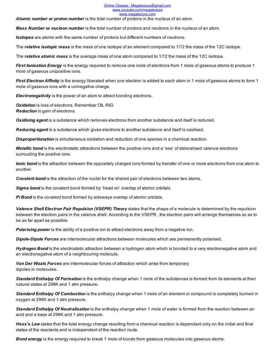 Page 1 of Important AS Chemistry Definitions