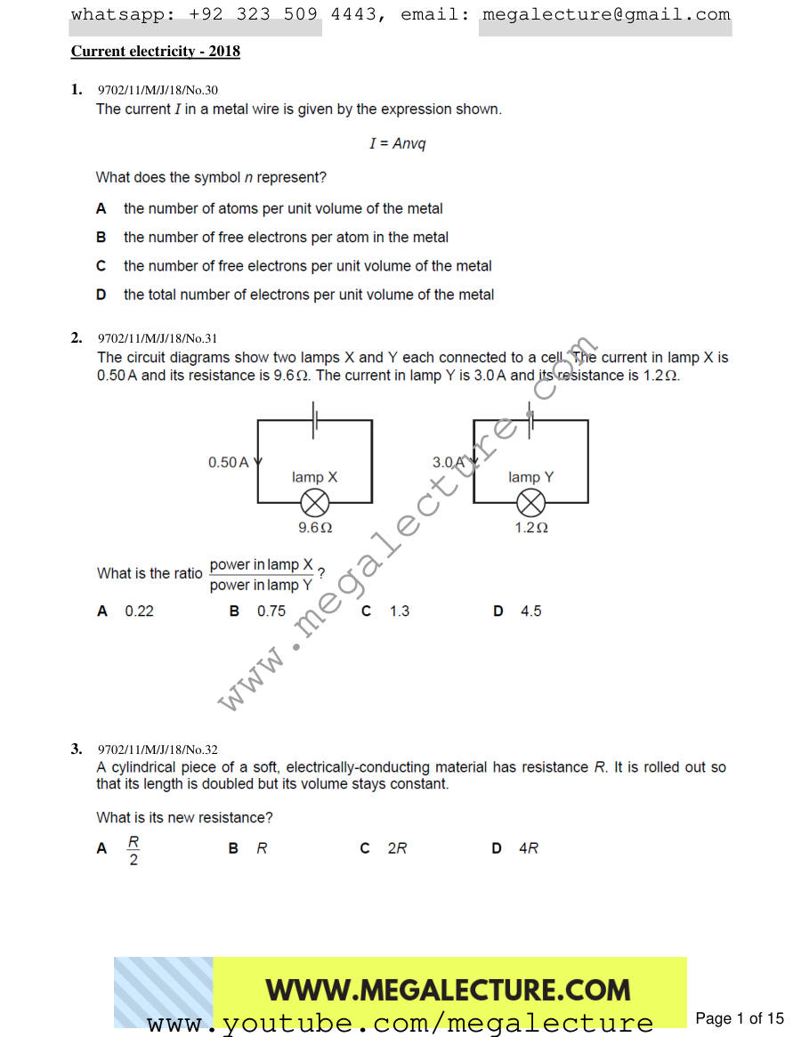Page 1 of Current Electricity — MCQs