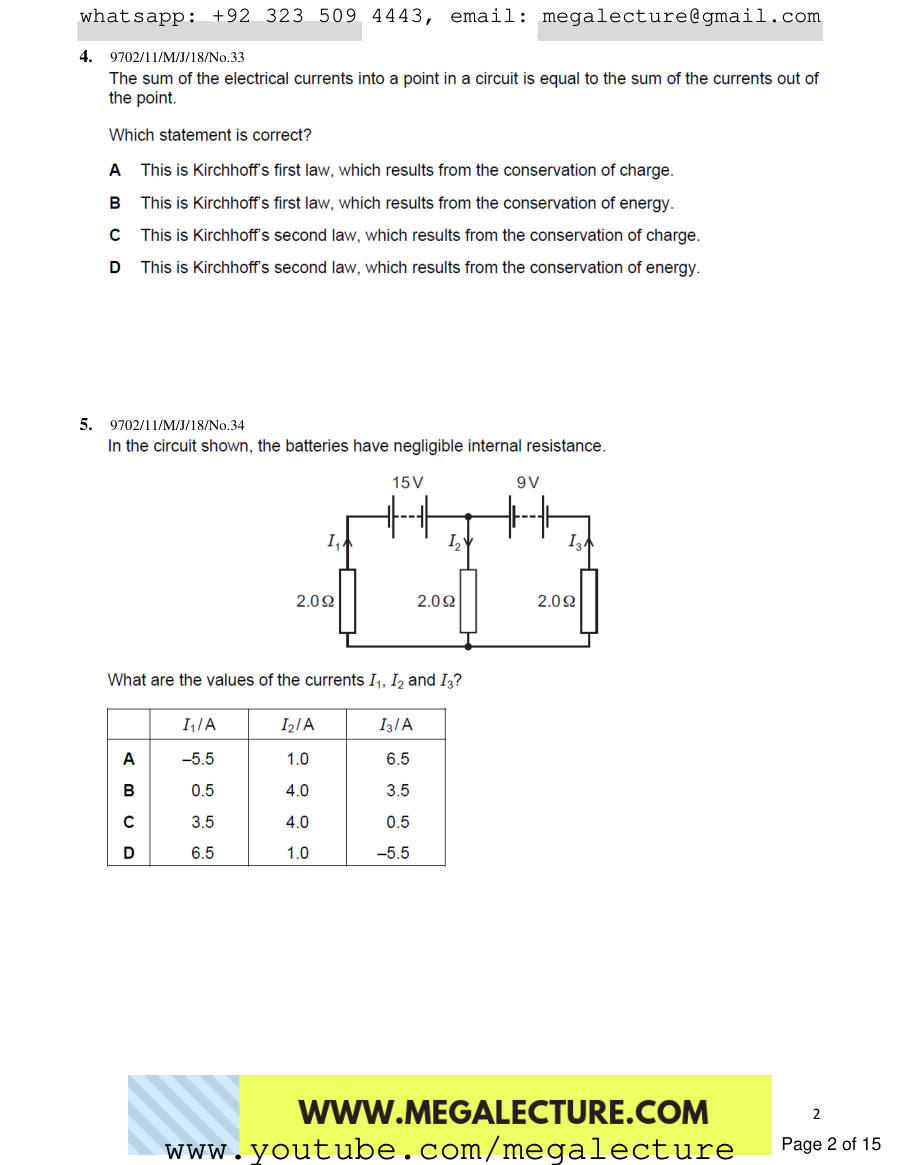 Page 2 of Current Electricity — MCQs