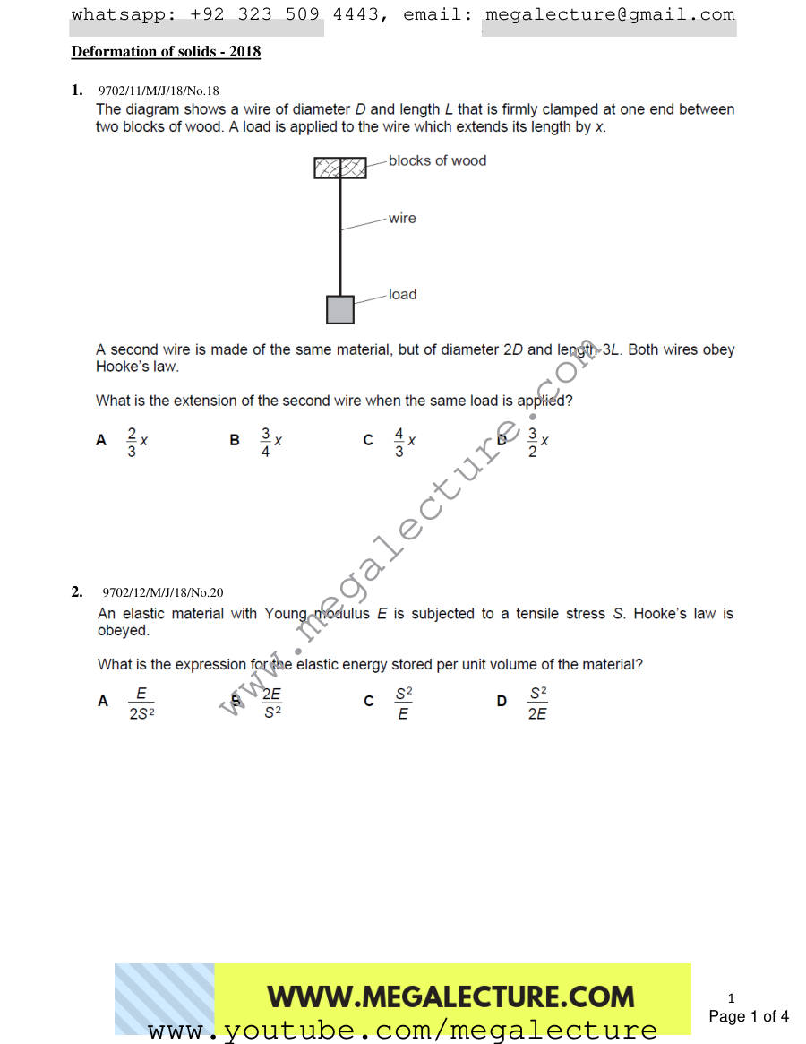 Page 1 of Deformation Of Solids — MCQs