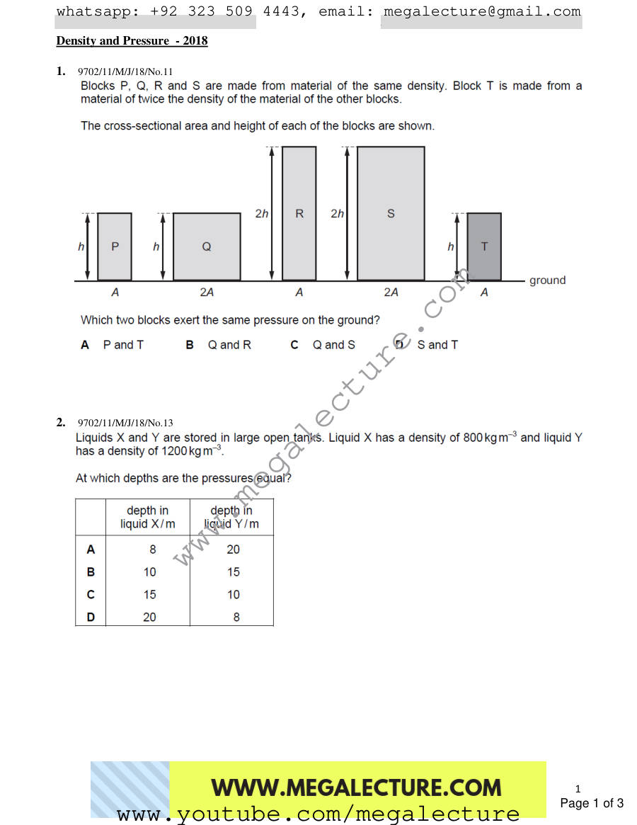 Page 1 of Density And Pressure — MCQs