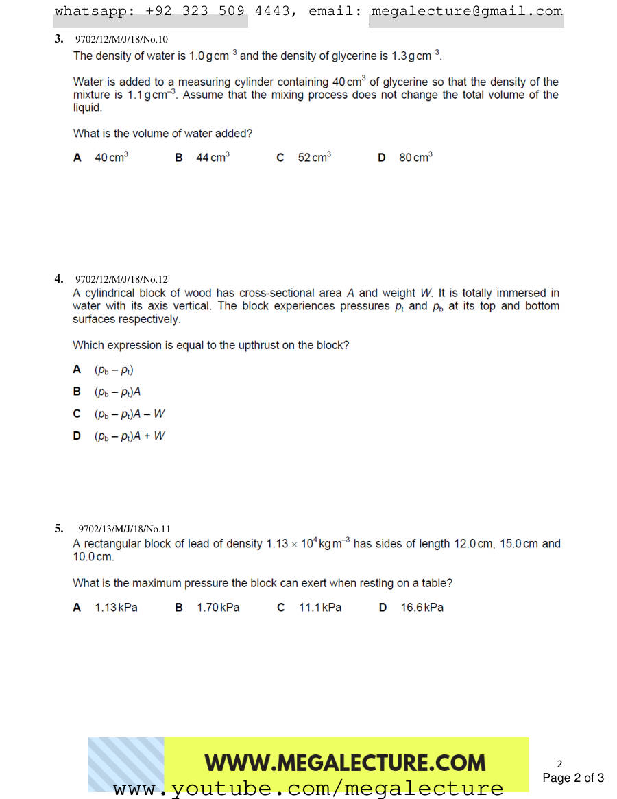 Page 2 of Density And Pressure — MCQs