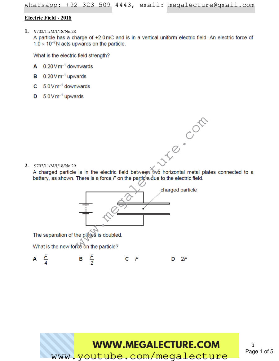 Page 1 of Electric Field — MCQs