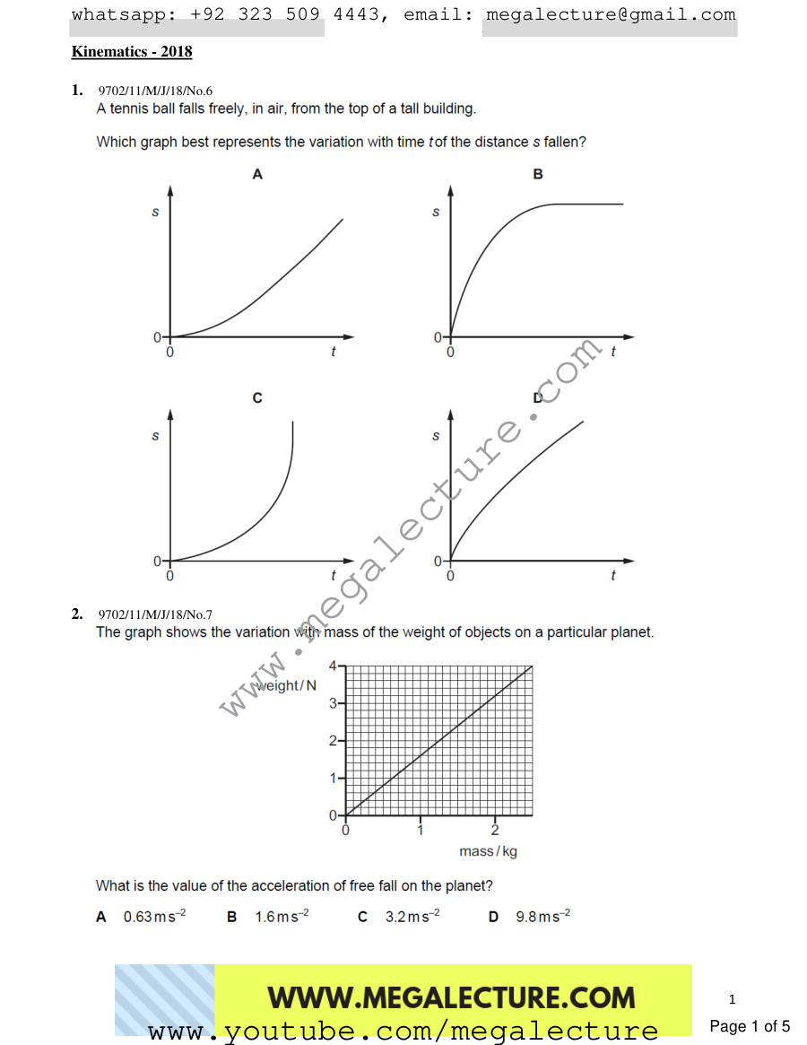 Page 1 of Kinematics — MCQs