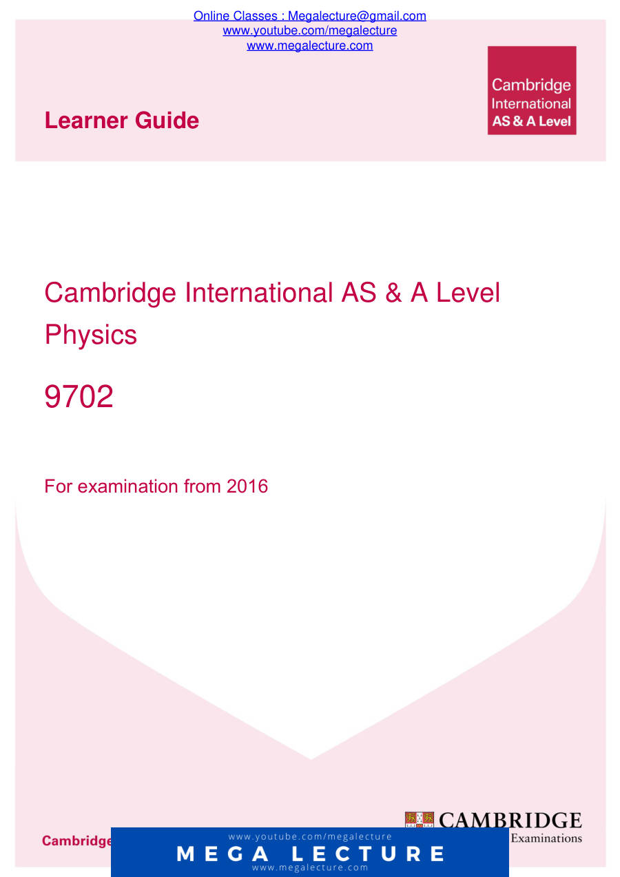 Page 1 of Learner Guide For Cambridge International As A Level Physics