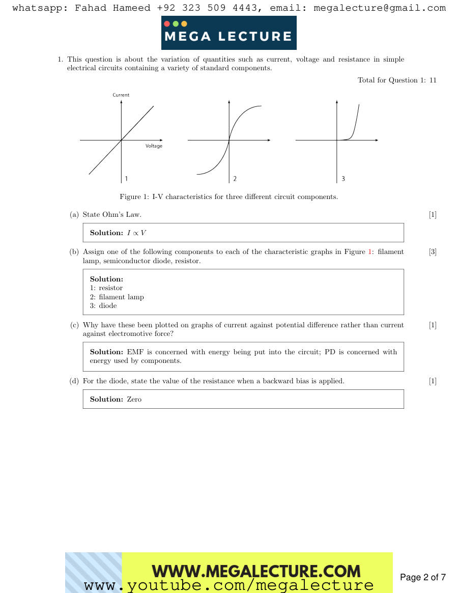 Page 2 of AS Physics Electrical Quantities Answers — Answers