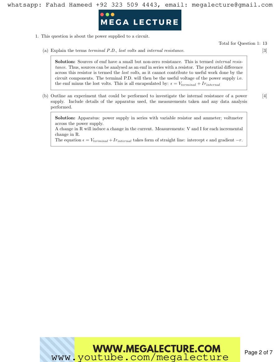 Page 2 of AS Physics Electricity Complete Circuits 2 Answers — Answers