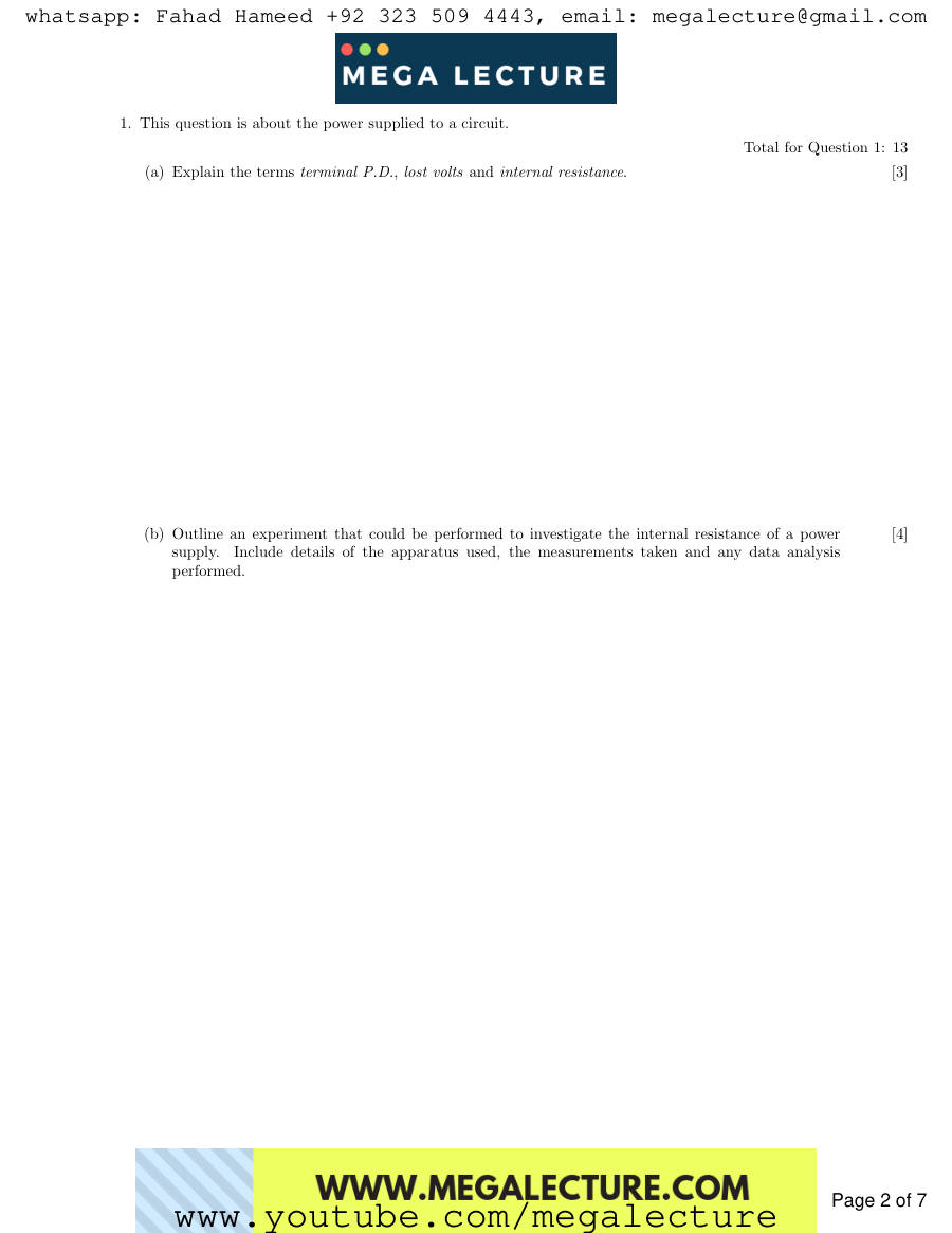 Page 2 of AS Physics Electricity Complete Circuits 2 Questions — Questions