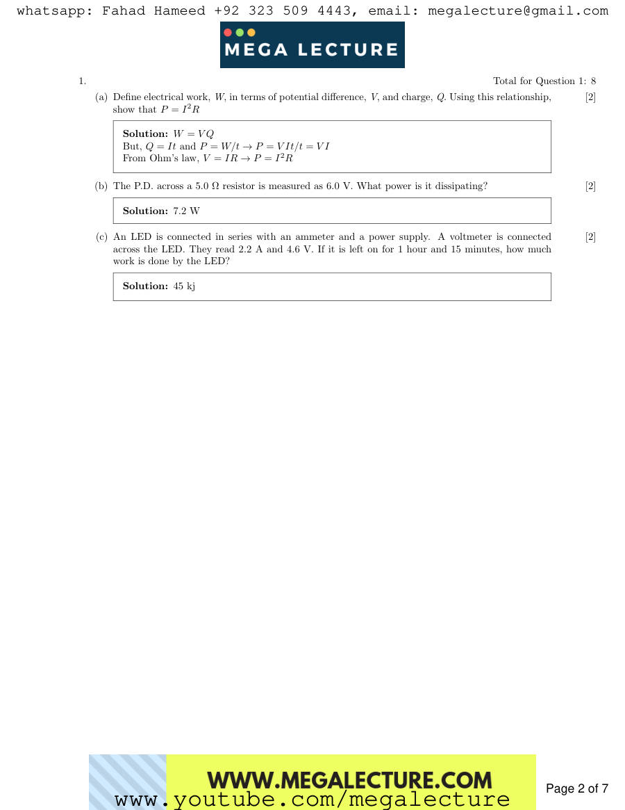 Page 2 of AS Physics Electricity Complete Circuits Answers — Answers