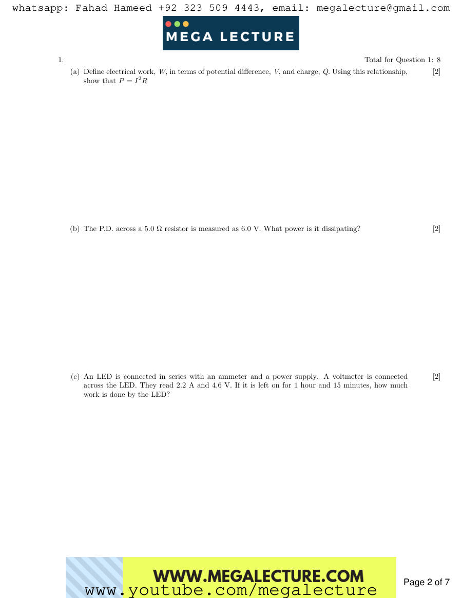 Page 2 of AS Physics Electricity Complete Circuits Questions — Questions