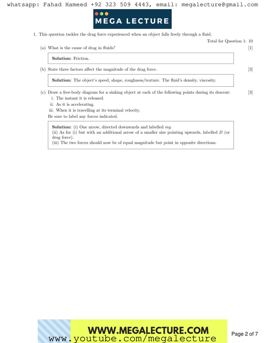 Page 2 of AS Physics Mechanics Fluids Answers — Answers