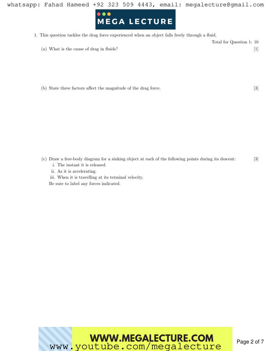 Page 2 of AS Physics Mechanics Fluids Questions — Questions