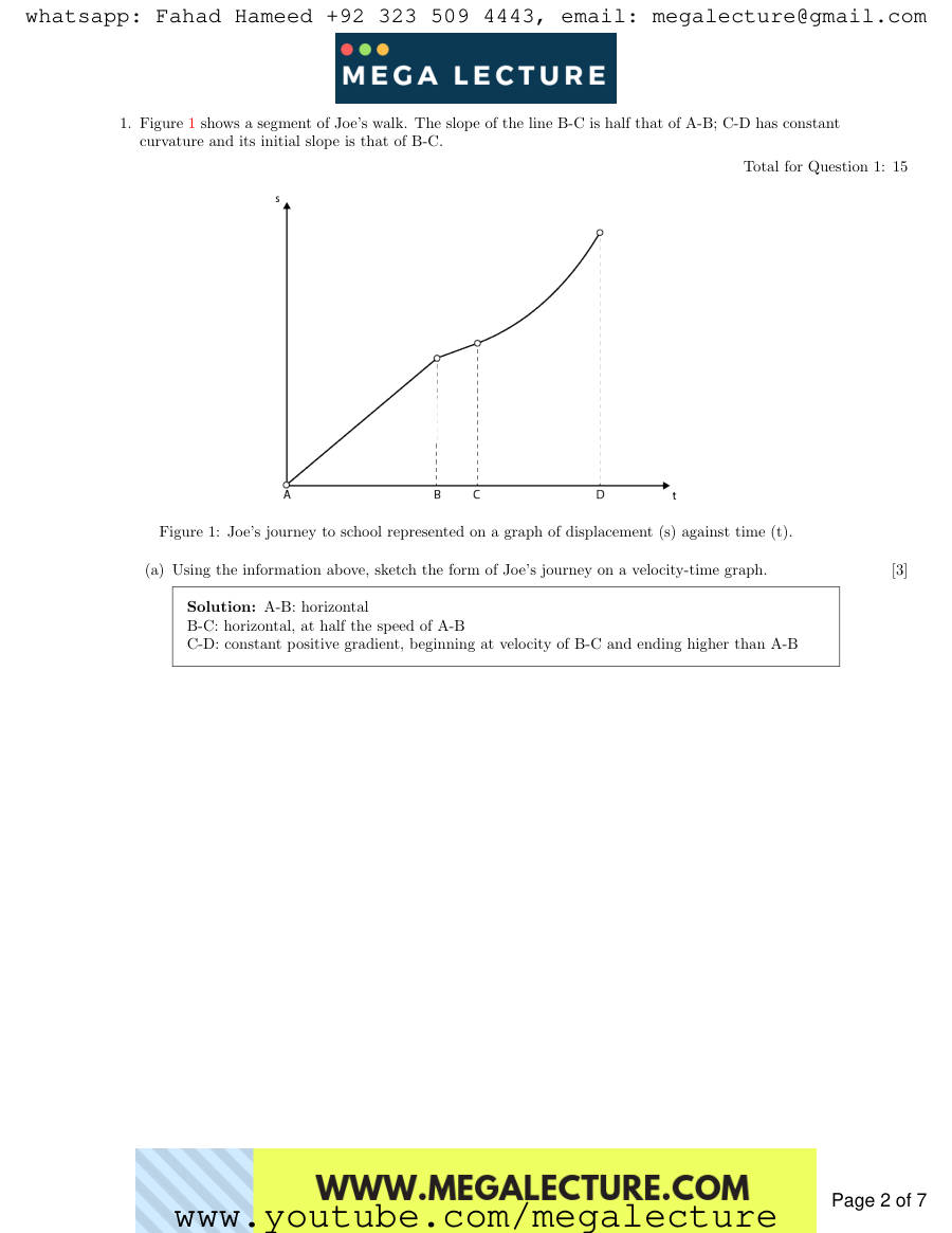 Page 2 of AS Physics Mechanics Kinematics Answers — Marking scheme