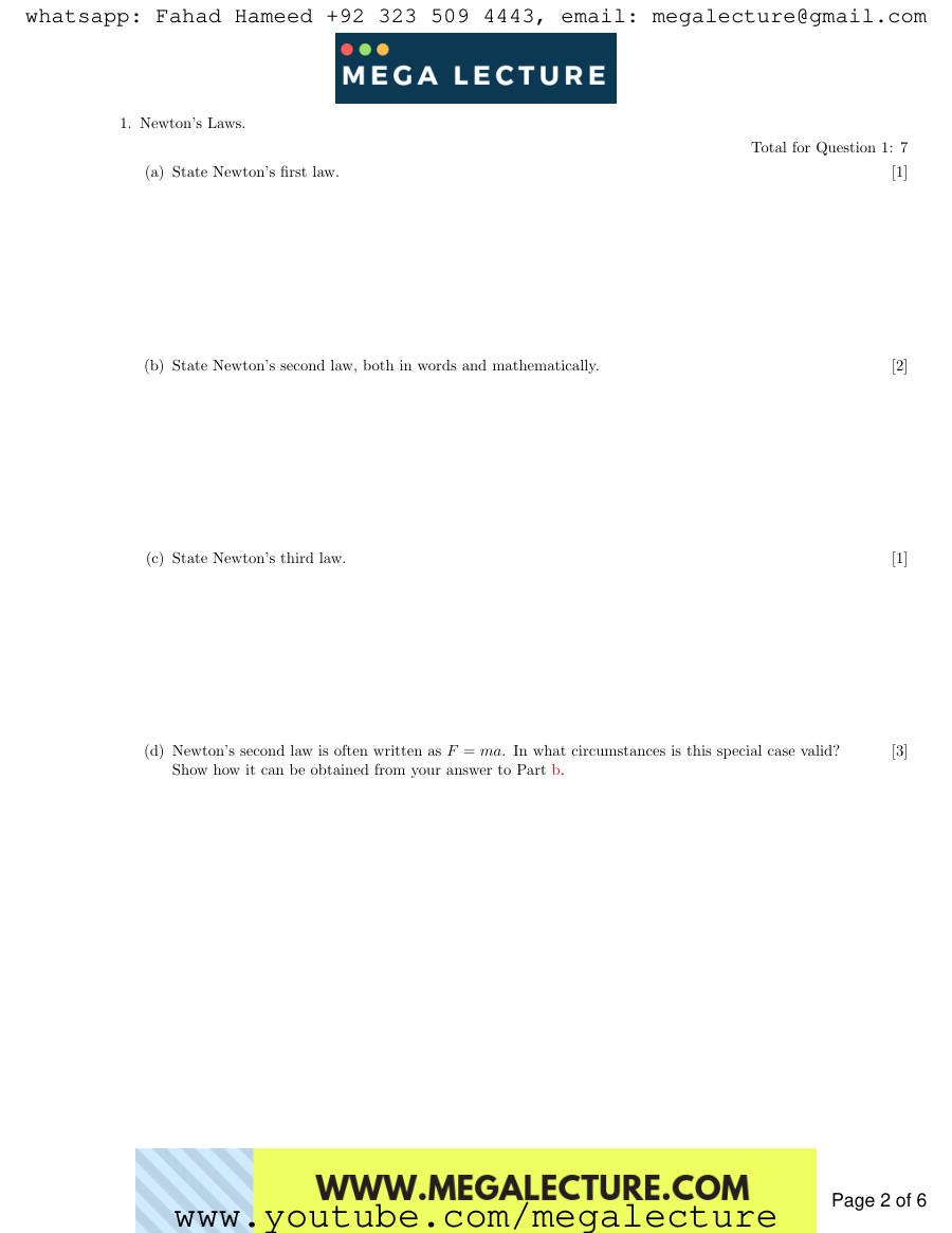 Page 2 of AS Physics Mechanics Newtons Laws Questions — Questions