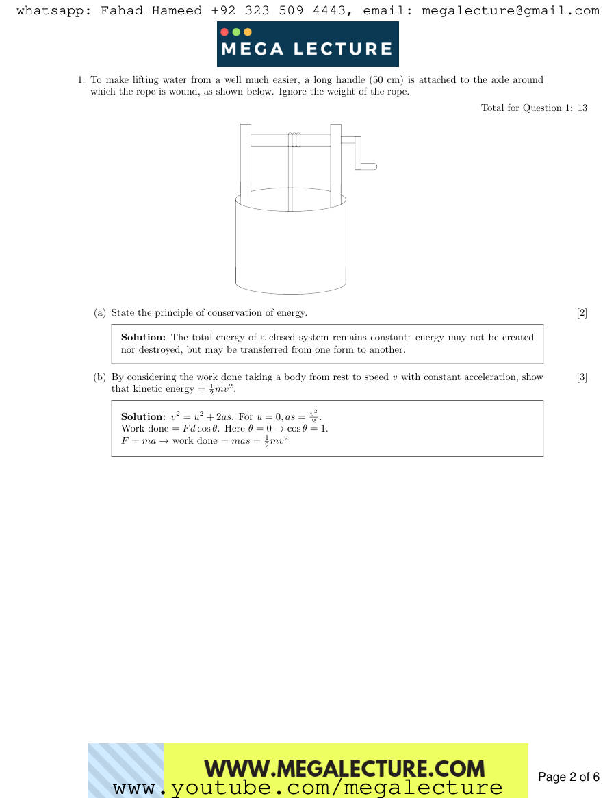 Page 2 of AS Physics Mechanics Work Energy And Power Answers — Marking scheme