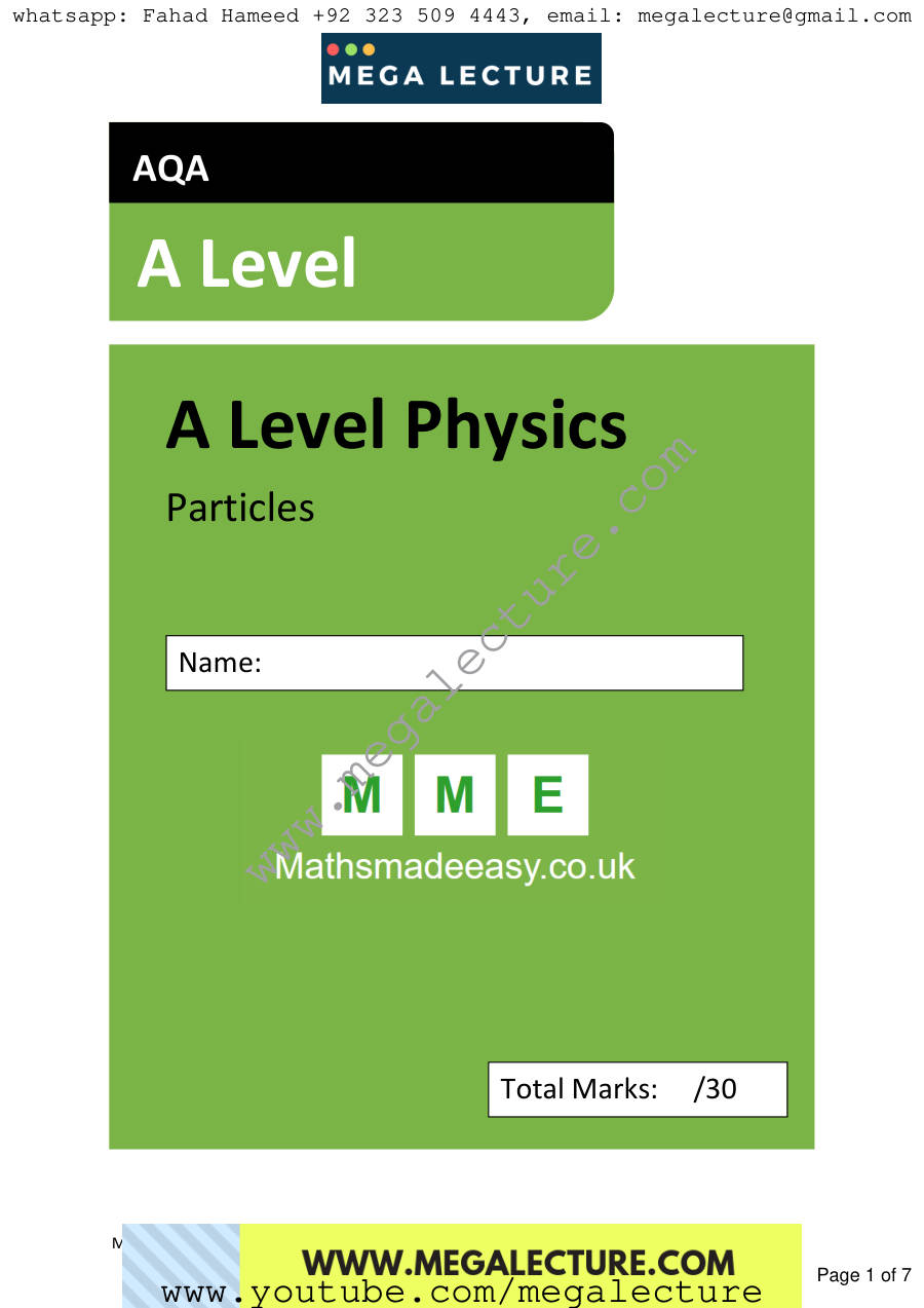 Page 1 of AS Physics Particles Questions — Questions