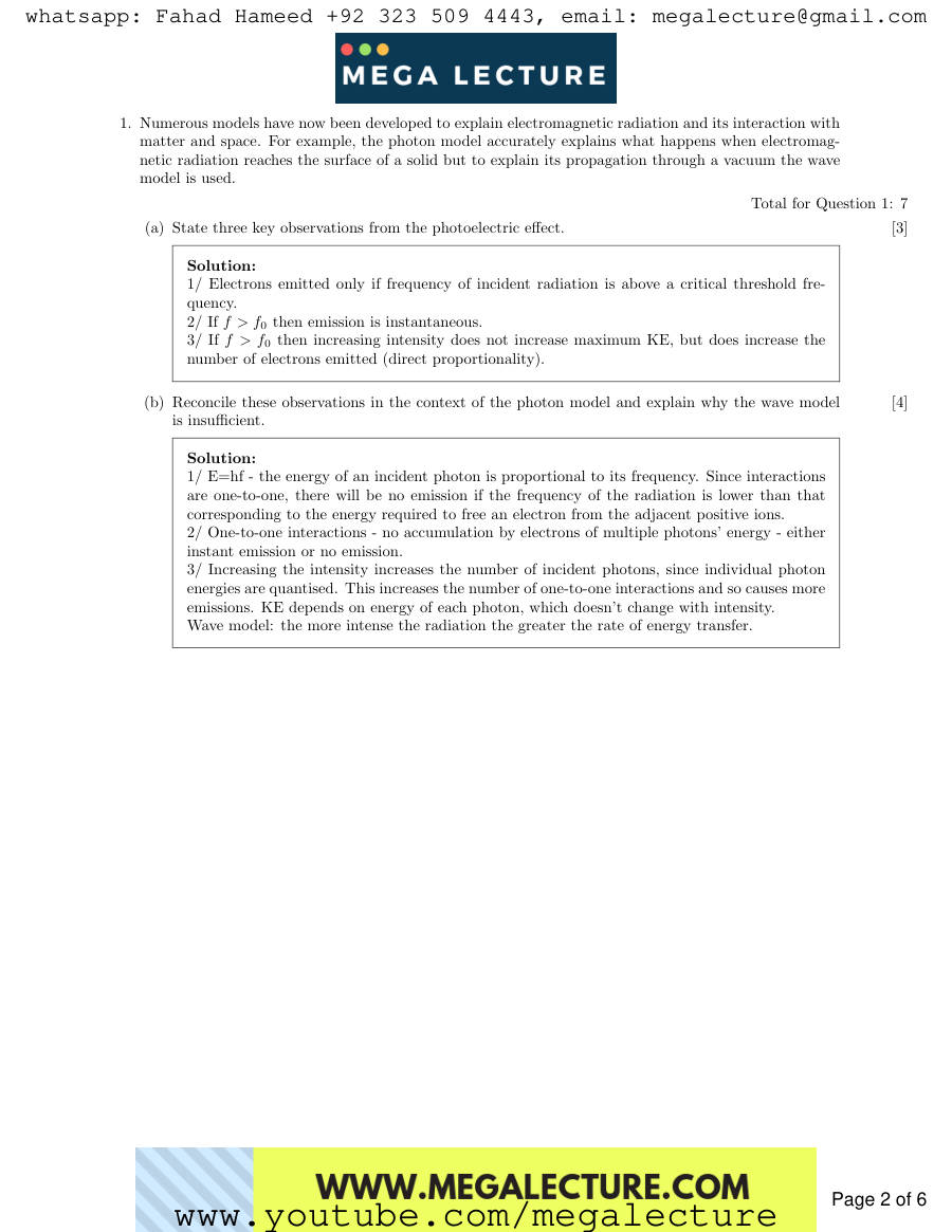 Page 2 of AS Physics Quantum Physics Answers — Answers