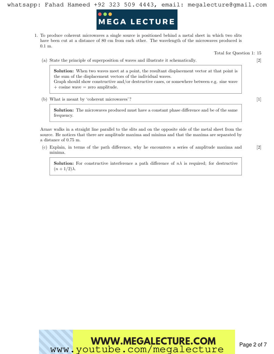 Page 2 of AS Physics Waves Answers — Answers