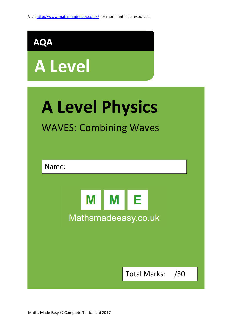 Page 1 of AS Physics Waves Questions — Questions