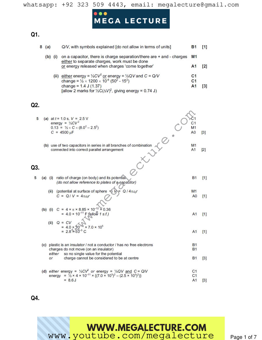 Page 1 of Capacitance — Marking scheme