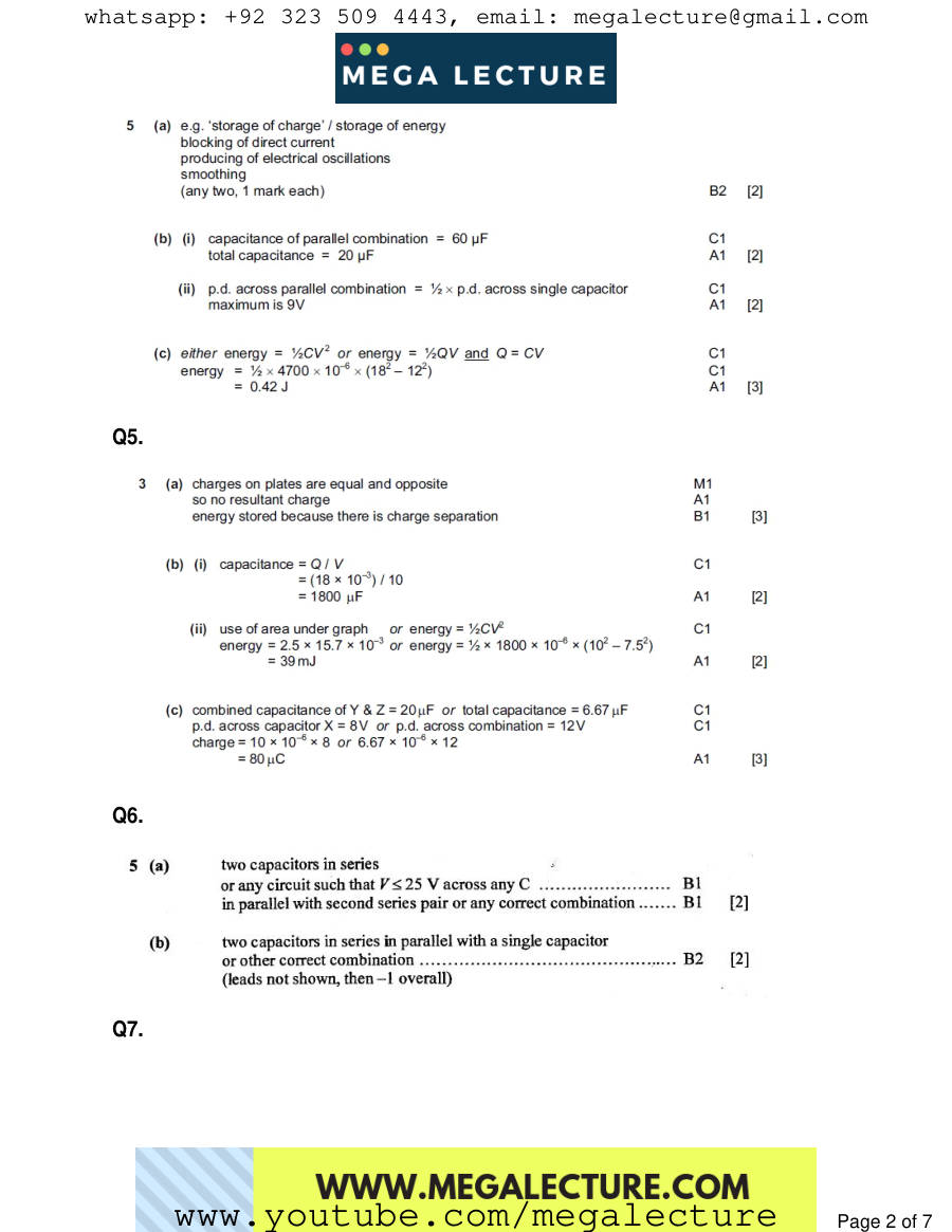Page 2 of Capacitance — Marking scheme