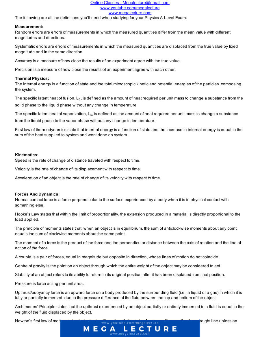 Page 1 of Complete A Level Physics Definitions