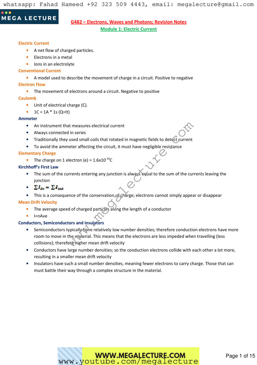 Page 1 of Electricity And Waves Revision