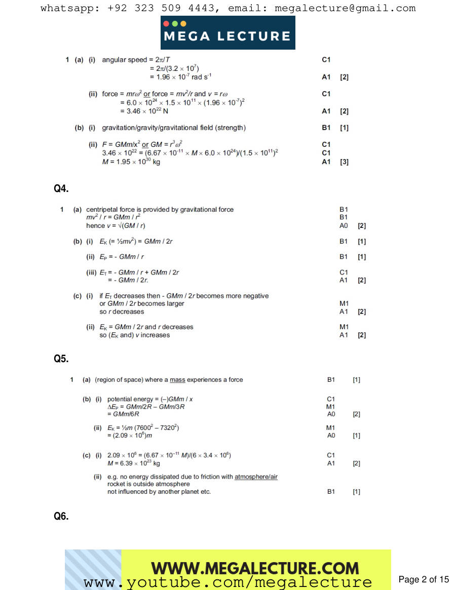 Page 2 of Gravitation — Marking scheme
