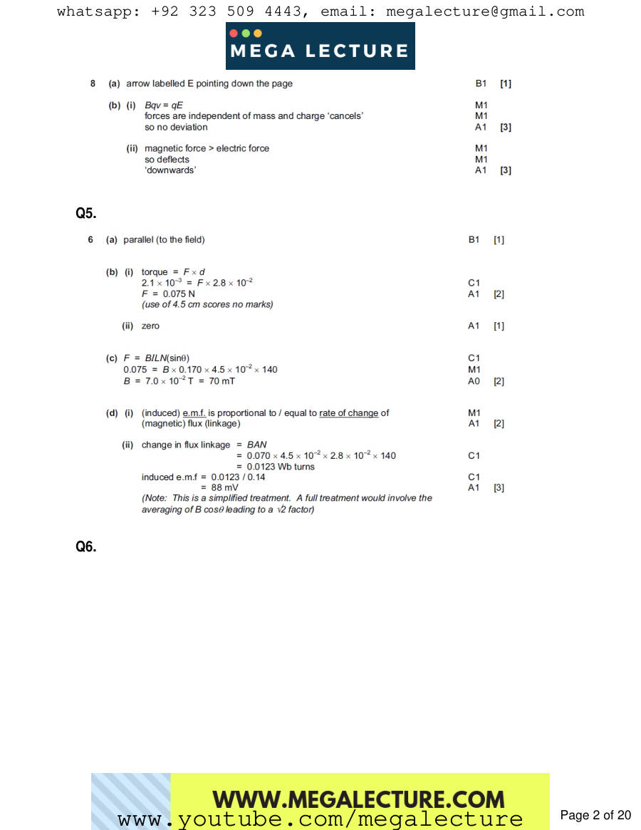 Page 2 of Magnetism And Electromagnetism — Marking scheme
