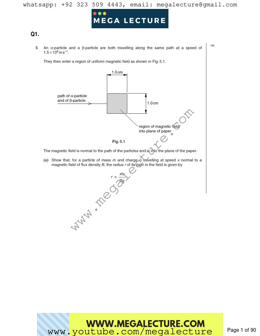 Page 1 of Magnetism And Electromagnetism — Questions