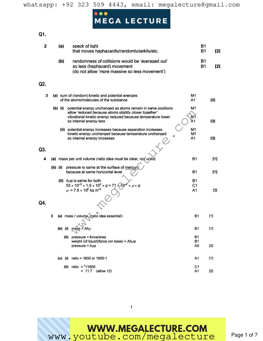 Page 1 of Matter — Marking scheme