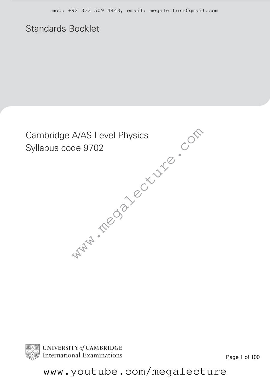 Page 1 of Physics Standards Booklet