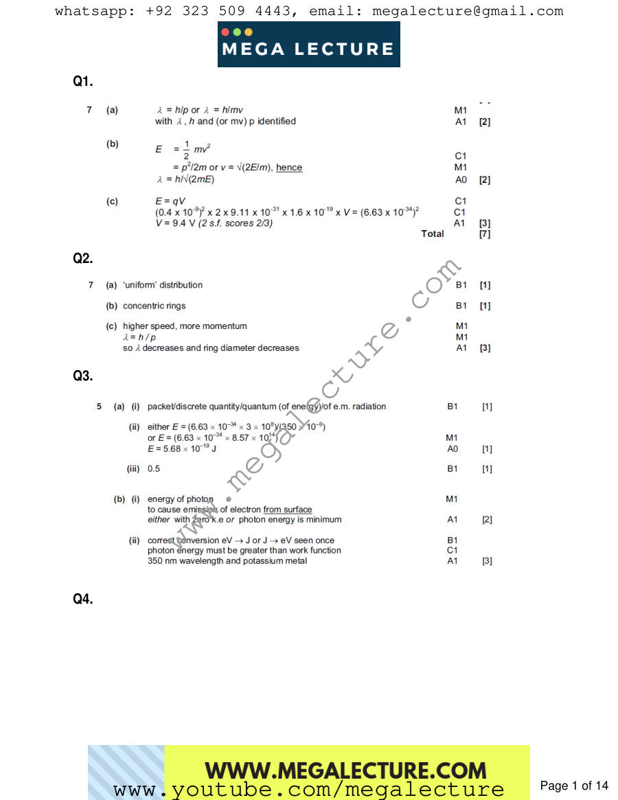 Page 1 of Quantum Physics — Marking scheme