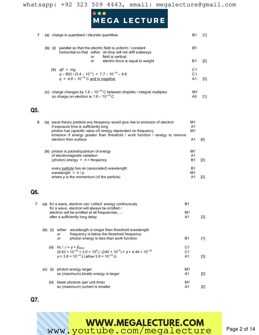 Page 2 of Quantum Physics — Marking scheme