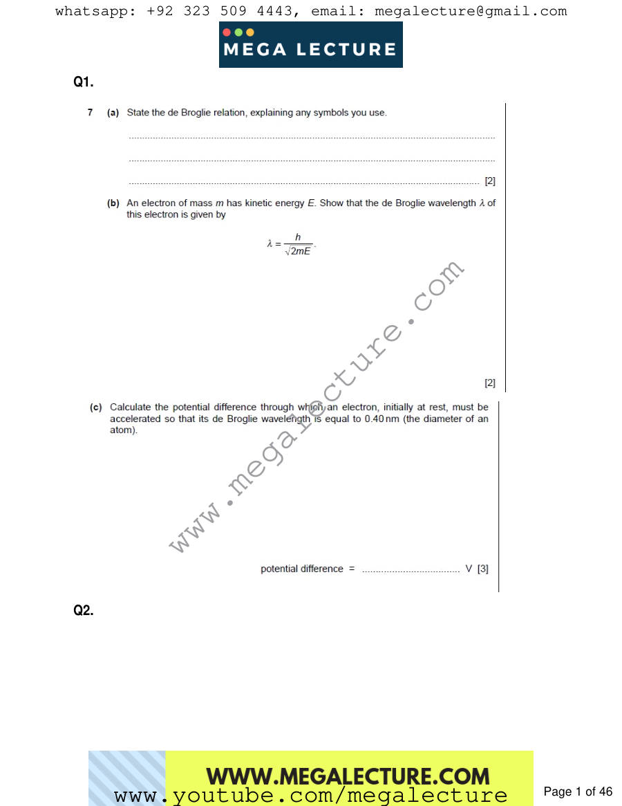 Page 1 of Quantum Physics — Questions