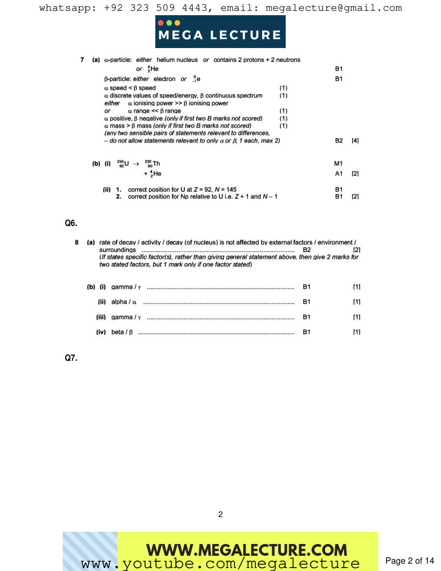 Page 2 of Radioactivity 1 — Marking scheme