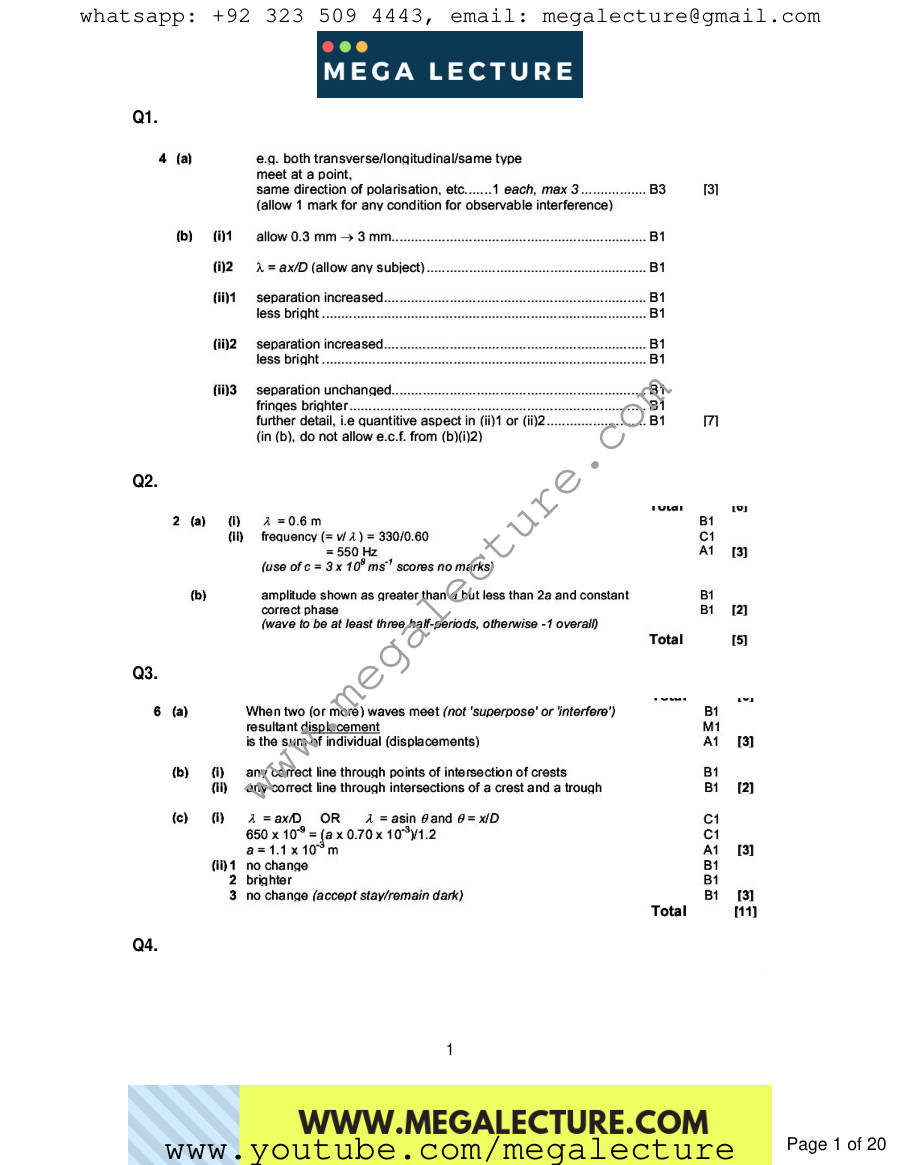 Page 1 of Waves — Marking scheme