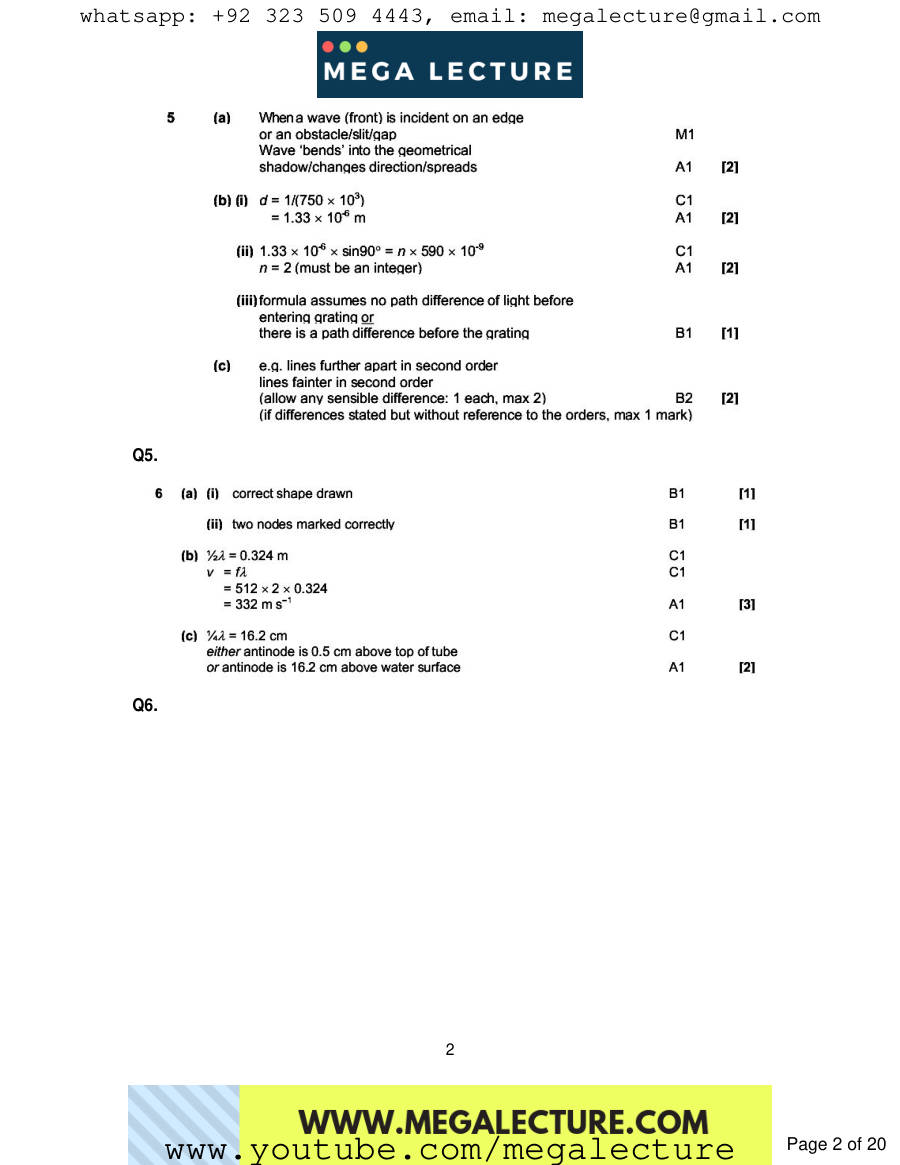 Page 2 of Waves — Marking scheme