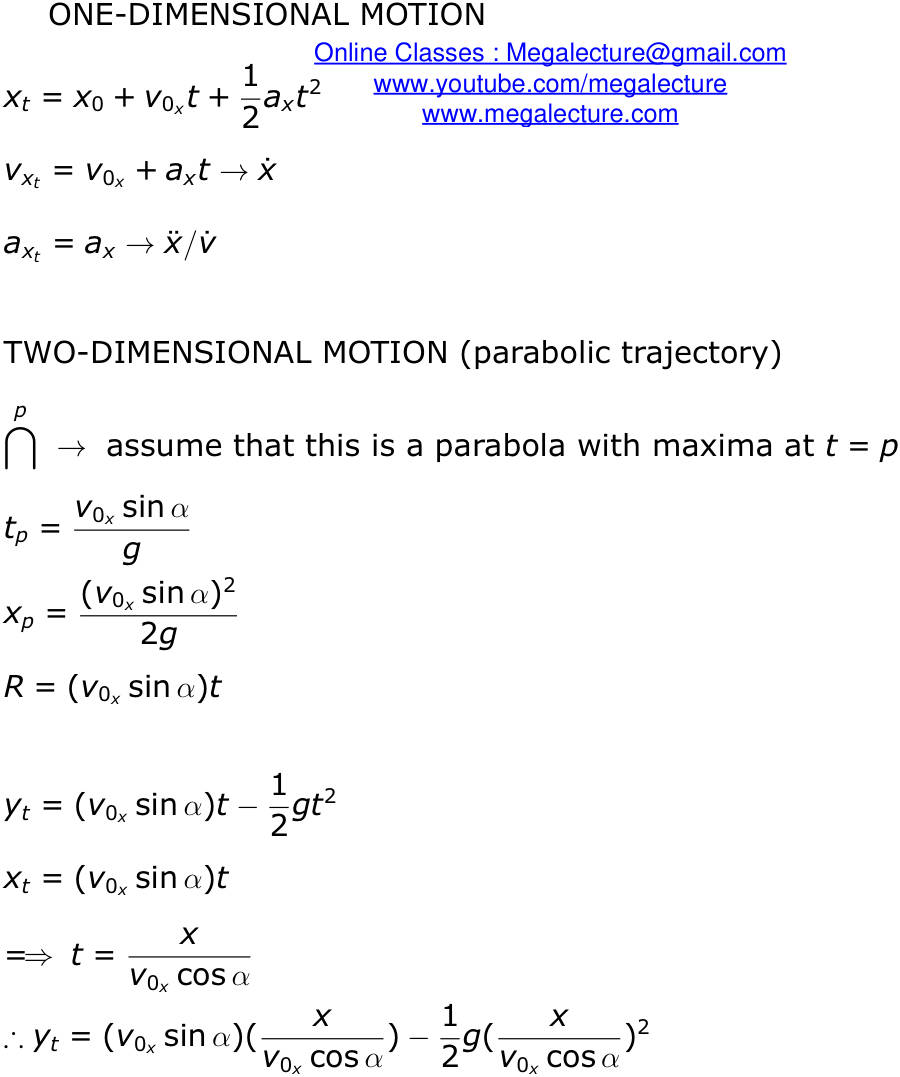 Page 1 of Kinematics Summary