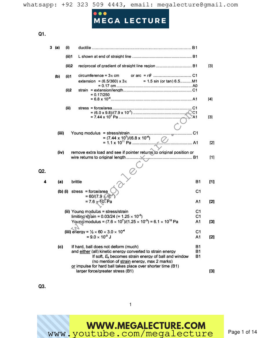 Page 1 of Deforming Solids — Marking scheme