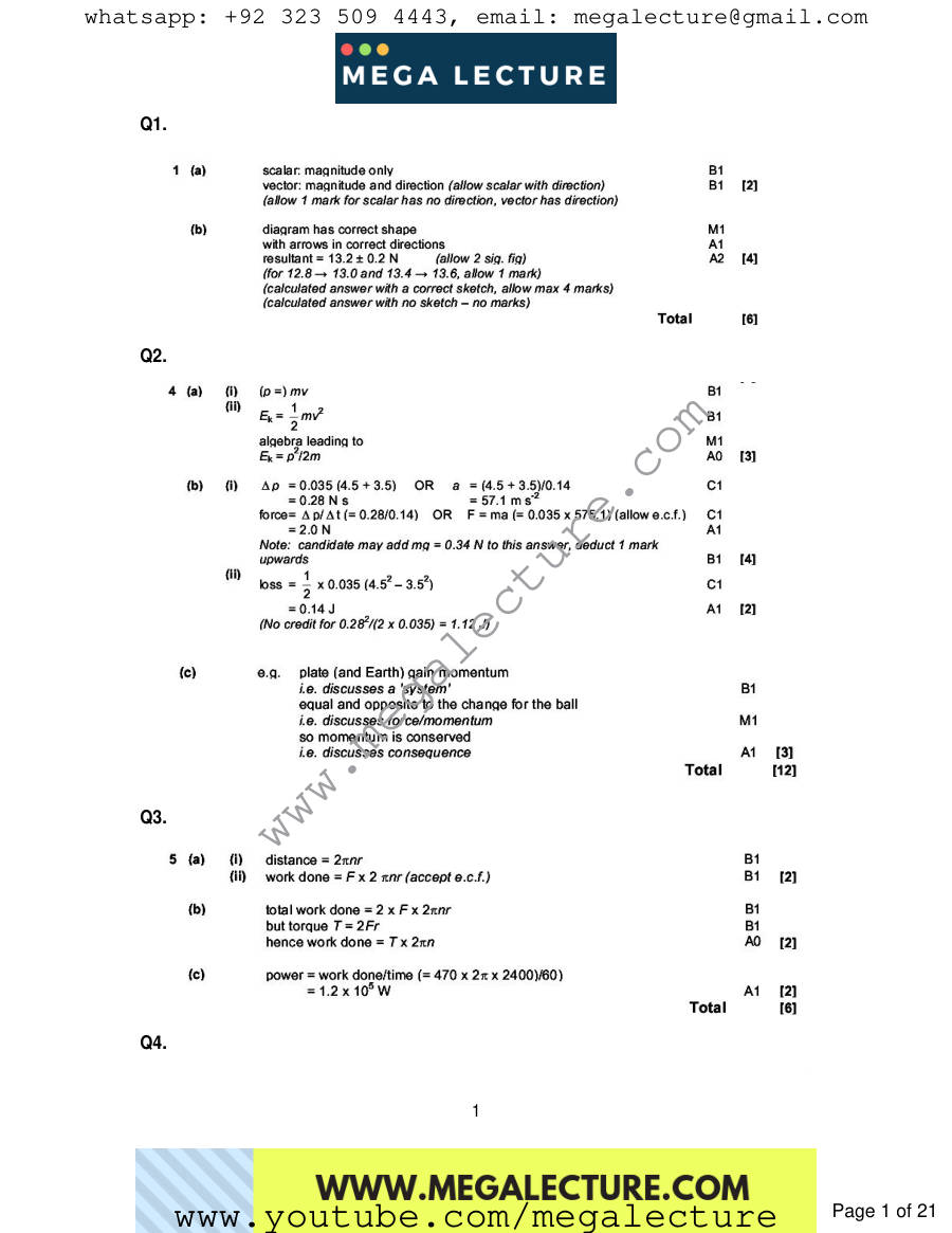 Page 1 of Forcesdynamics And Momentum — Marking scheme