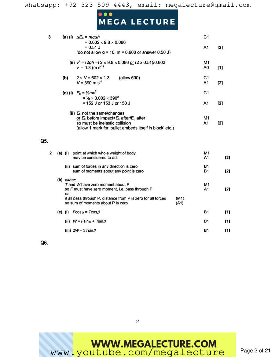 Page 2 of Forcesdynamics And Momentum — Marking scheme