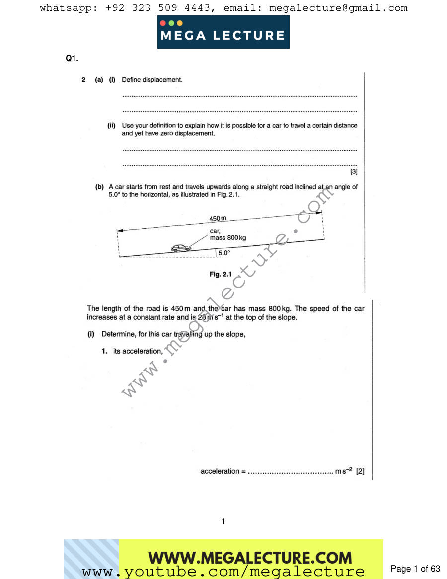 Page 1 of Kinematics — Questions