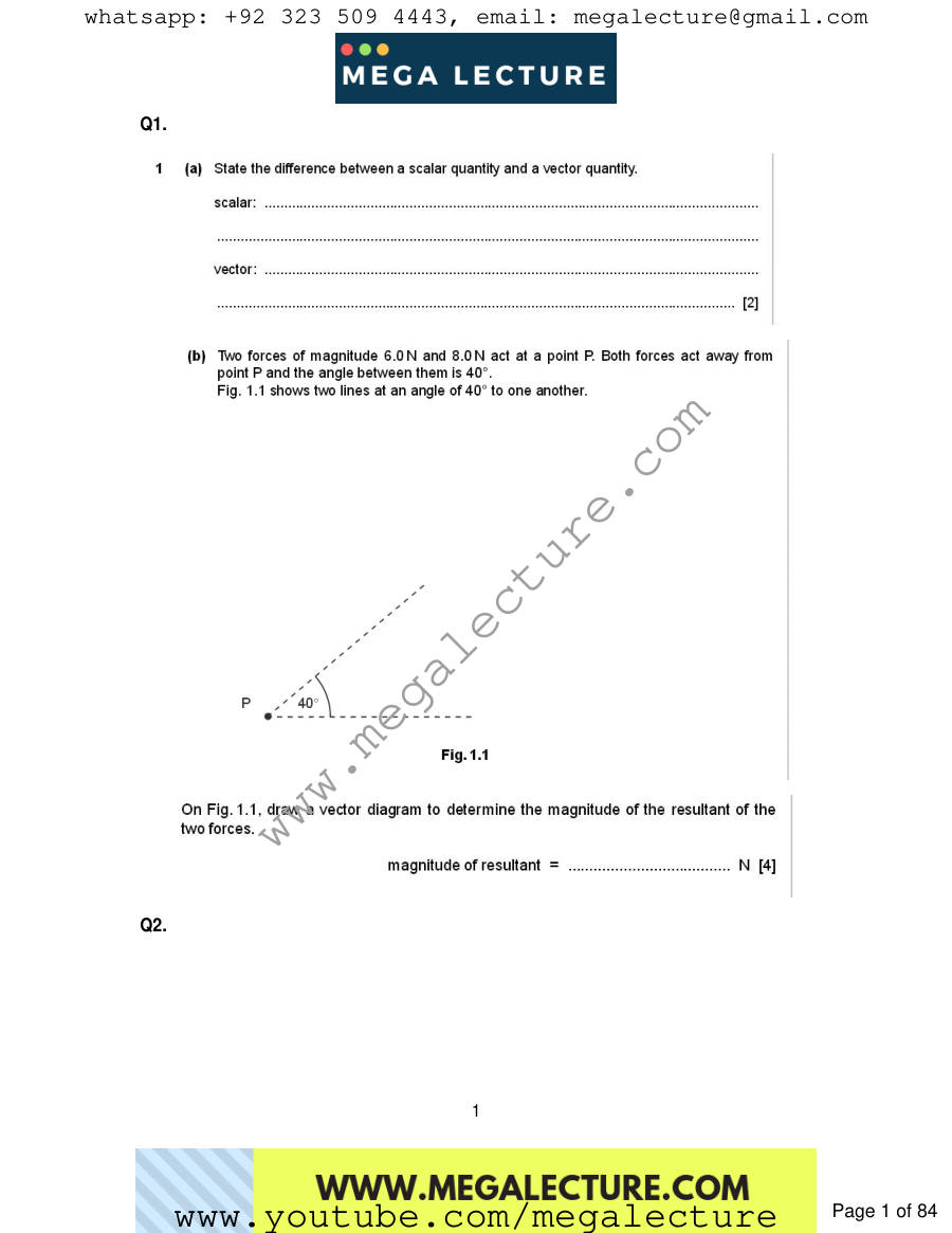 Page 1 of Forcesdynamics And Momentum — Questions