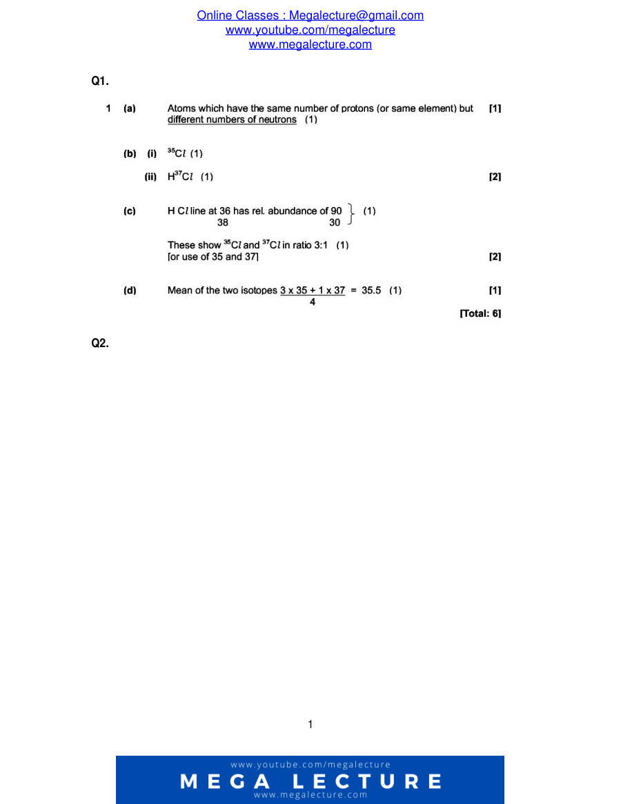 Page 1 of Atomic Structure — Marking scheme