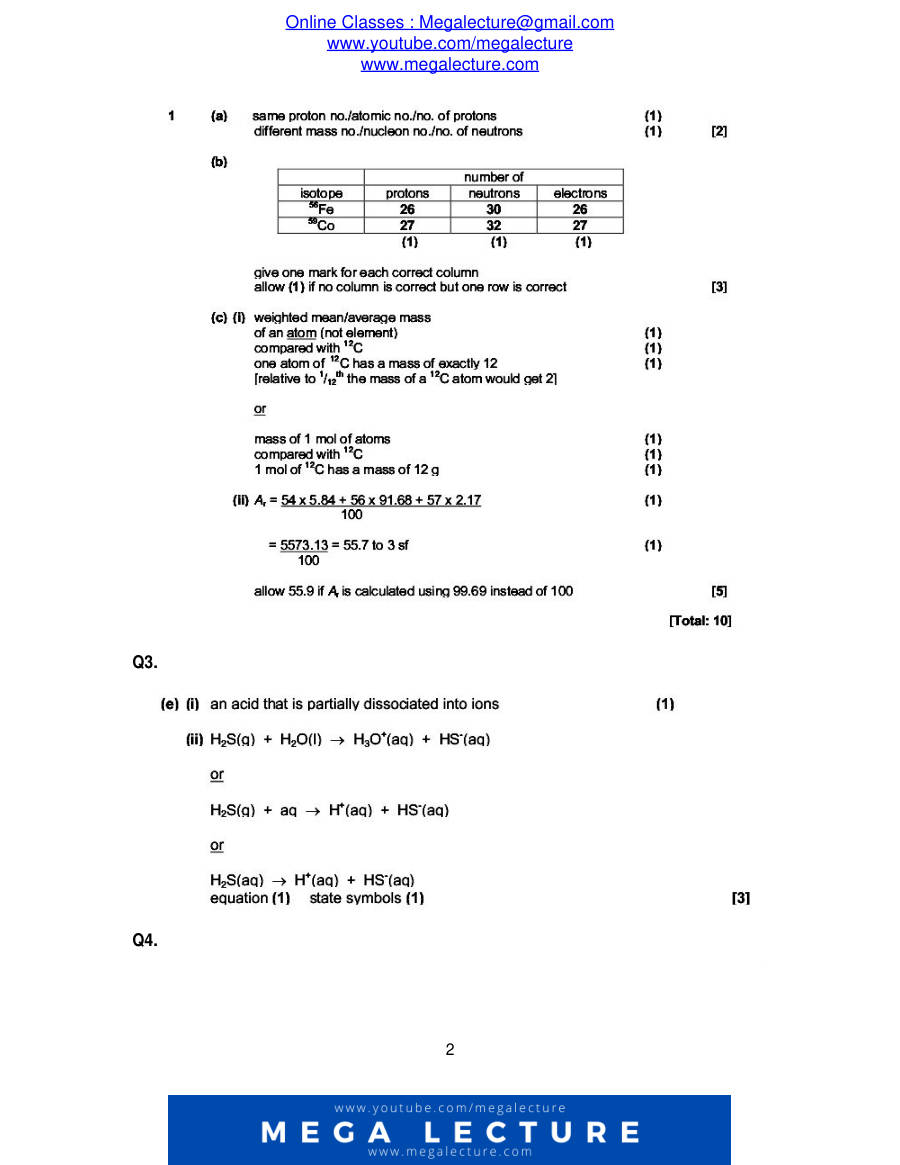 Page 2 of Atomic Structure — Marking scheme