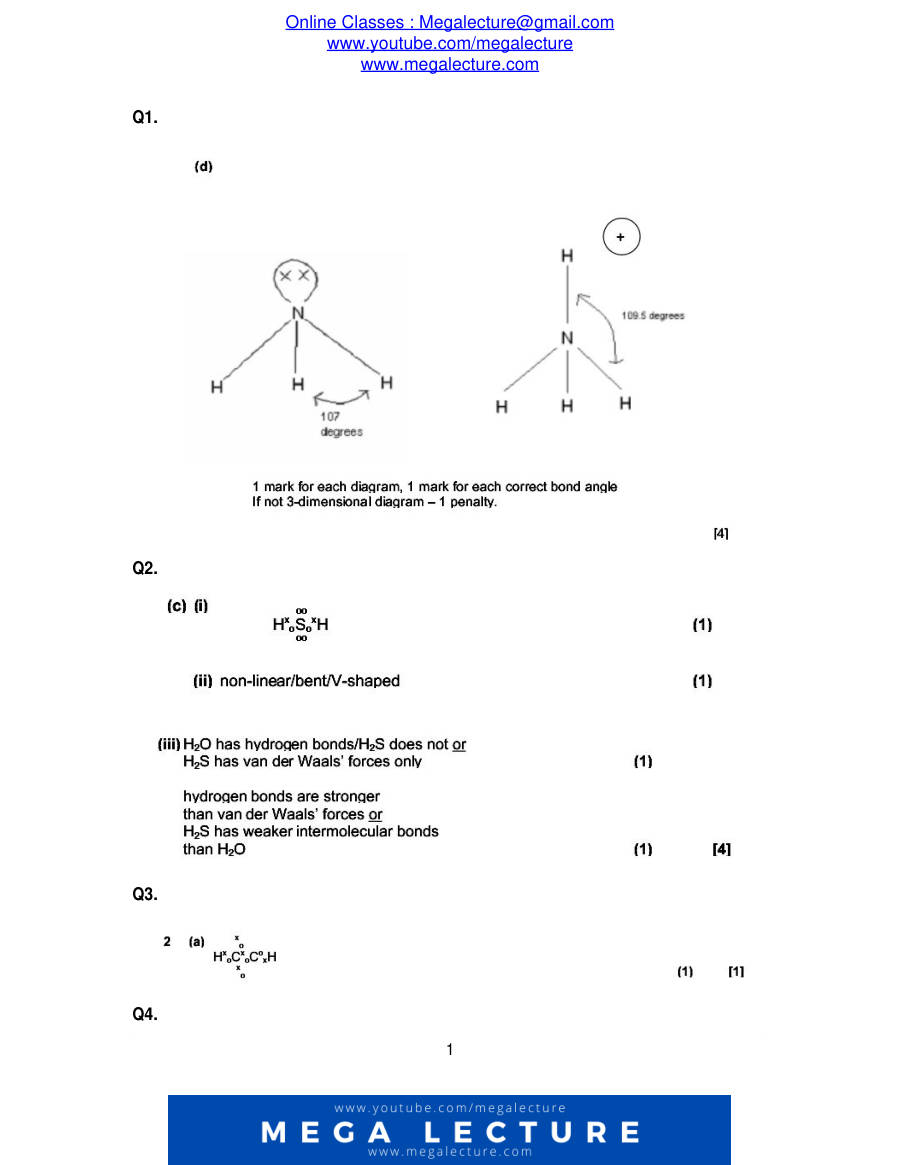 Page 1 of Chemical Bonding — Marking scheme