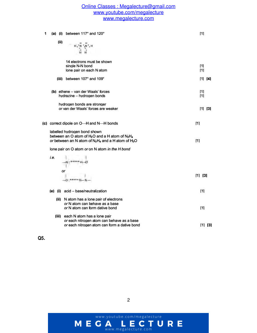 Page 2 of Chemical Bonding — Marking scheme
