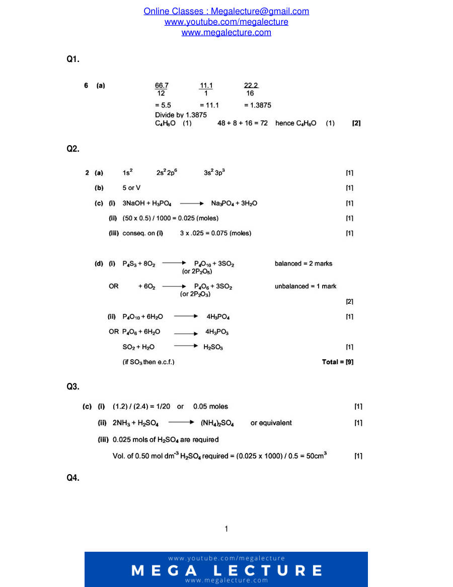 Page 1 of Moles — Marking scheme