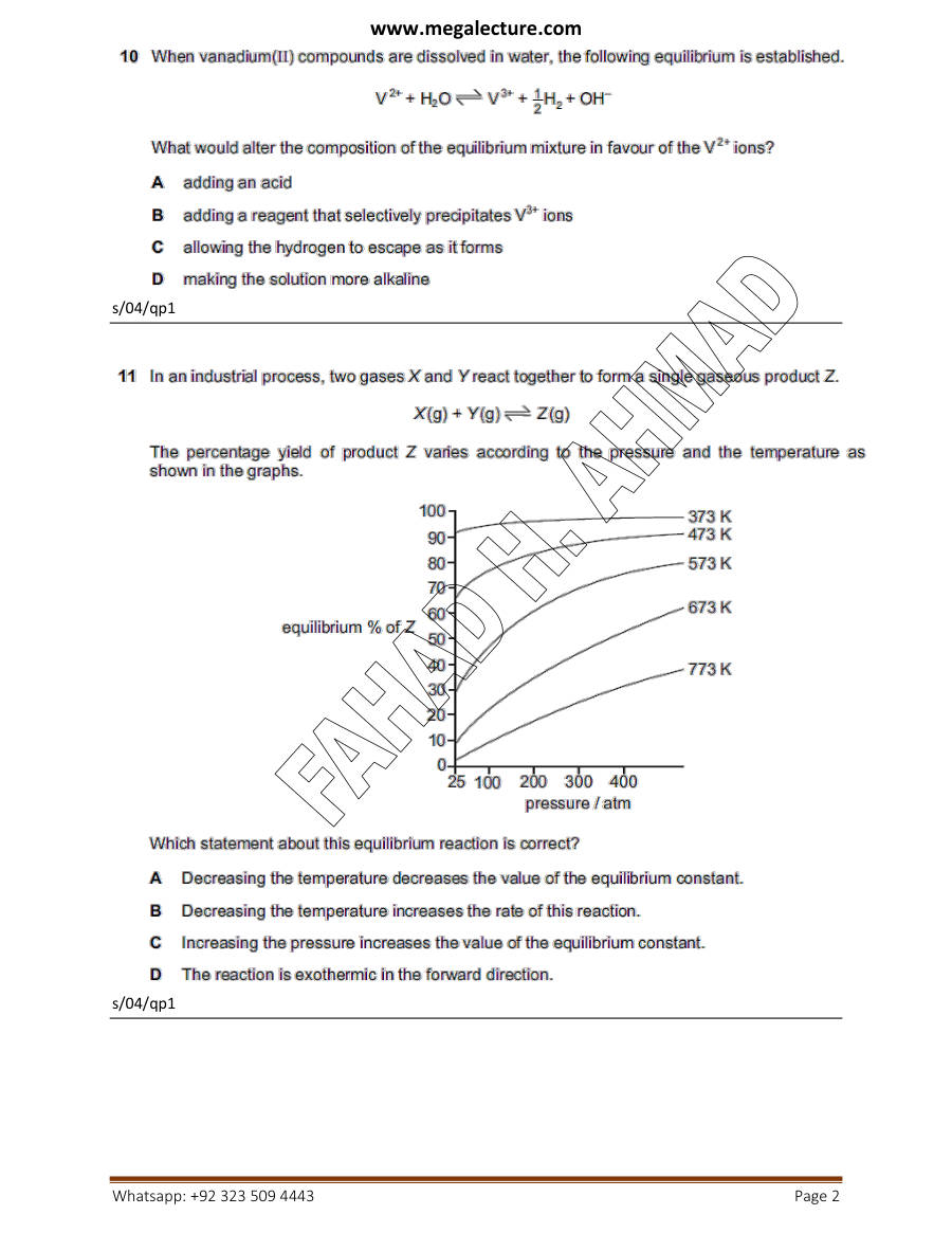 Page 2 of Le Chatelier — Worksheet